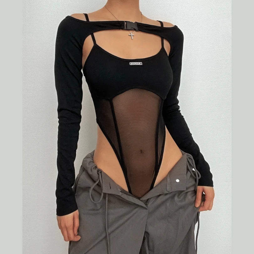 Buckle Mesh 2 Piece Bodysuit