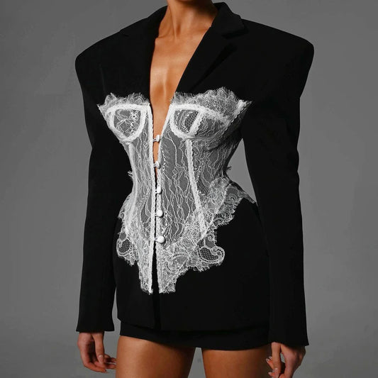 Lace Stitched Corset Blazer